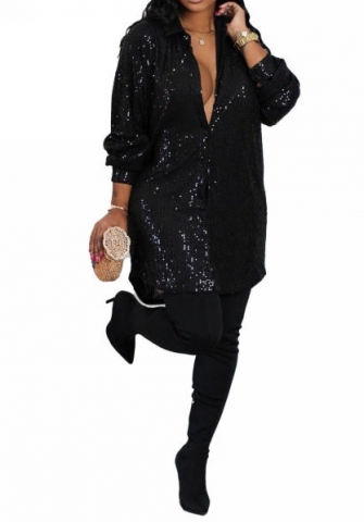 (Black)2022 Styles Women Sexy Spring&Winter TikTok&Instagram Styles Sequin Long Sleeve Mini Dress