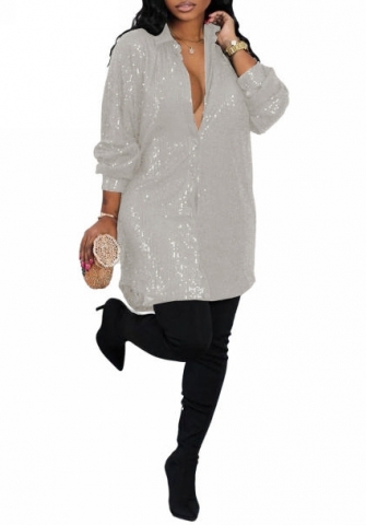 (Apricot)2022 Styles Women Sexy Spring&Winter TikTok&Instagram Styles Sequin Long Sleeve Mini Dress