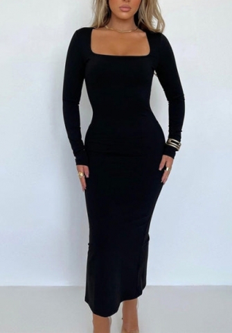 (Real Image)2022 Styles Women Sexy Spring&Winter TikTok&Instagram Styles Deep Round Neck Long Sleeve Maxi Dress