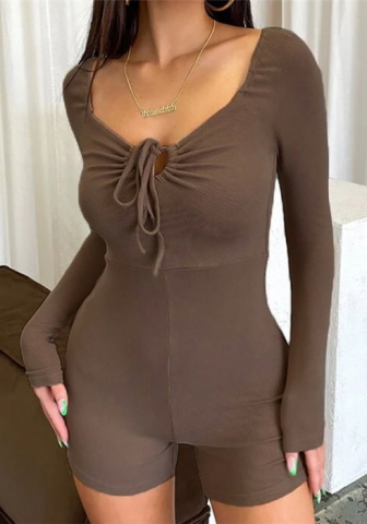(Brown)2022 Styles Women Sexy Spring&Winter TikTok&Instagram Styles Long Sleeve V Neck Romper