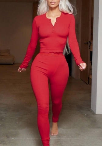 (Red)2022 Styles Women Sexy Spring&Winter TikTok&Instagram Styles Solid Color Two Piece Suit