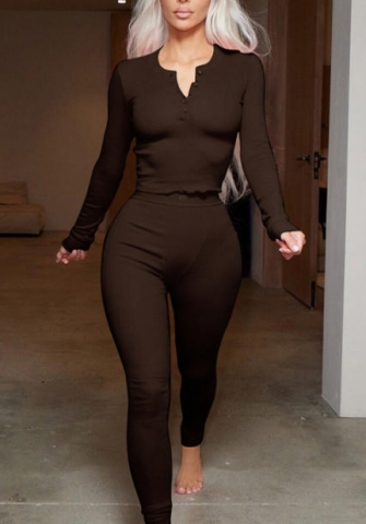 (Coffee)2022 Styles Women Sexy Spring&Winter TikTok&Instagram Styles Solid Color Two Piece Suit