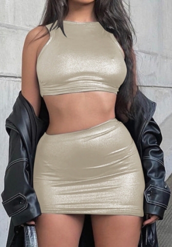 (Apricot)2022 Styles Women Sexy Spring&Winter TikTok&Instagram Styles PU Two Piece Dress