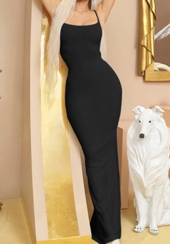 (Black)2022 Styles Women Sexy Spring&Winter TikTok&Instagram Styles Strap Solid Color Maxi Dress