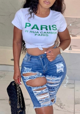 (Green)2022 Styles Women Sexy Spring&Winter TikTok&Instagram Styles Print Short Sleeve Tee