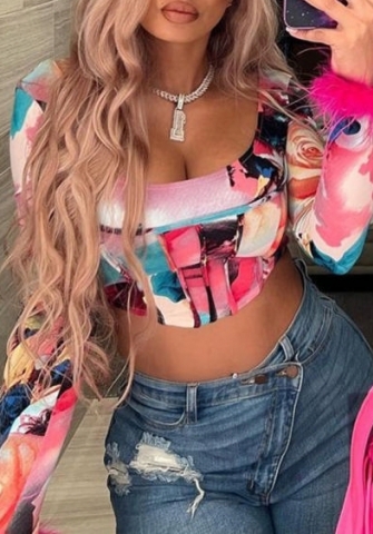 (Real Image)2022 Styles Women Sexy Spring&Winter TikTok&Instagram Styles Print Long Sleeve Tank Tops