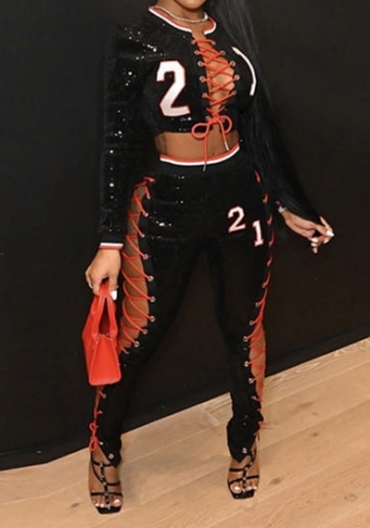 (Black)2022 Styles Women Sexy Spring&Winter TikTok&Instagram Styles Sequin Number Two Piece Suit