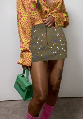 (Real Image)2022 Styles Women Sexy Spring&Winter TikTok&Instagram Styles Green Graffiti Skirts