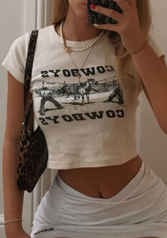 (Real Image)2022 Styles Women Sexy Spring&Winter TikTok&Instagram Styles Print Short Sleeve Tee