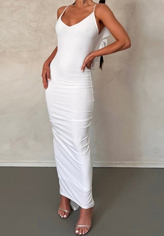 (White)2022 Styles Women Sexy Spring&Winter TikTok&Instagram Styles Strap Backless Maxi Dress
