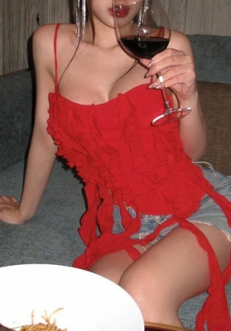 (Red)2022 Styles Women Sexy Spring&Winter TikTok&Instagram Styles Strap Tassel Tank Tops