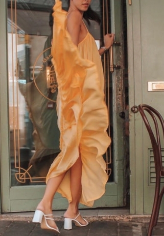 (Plus Size)(Golden)2022 Styles Women Sexy Spring&Winter TikTok&Instagram Styles Strap Loose Maxi Dress