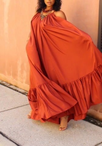 (Plus Size)(Brown)2022 Styles Women Sexy Spring&Winter TikTok&Instagram Styles Strap Loose Maxi Dress