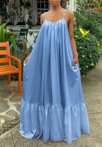 (Plus Size)(Light Blue)2022 Styles Women Sexy Spring&Winter TikTok&Instagram Styles Strap Loose Maxi Dress