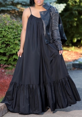 (Plus Size)(Black)2022 Styles Women Sexy Spring&Winter TikTok&Instagram Styles Strap Loose Maxi Dress