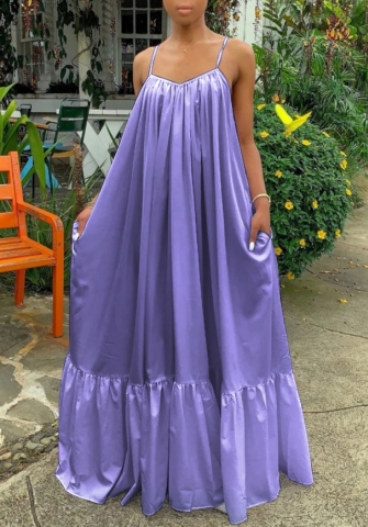 (Plus Size)(Light Purple)2022 Styles Women Sexy Spring&Winter TikTok&Instagram Styles Strap Loose Maxi Dress