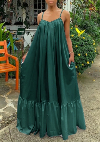 (Plus Size)(Green)2022 Styles Women Sexy Spring&Winter TikTok&Instagram Styles Strap Loose Maxi Dress