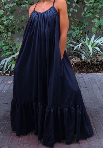 (Plus Size)(Dark Blue)2022 Styles Women Sexy Spring&Winter TikTok&Instagram Styles Strap Loose Maxi Dress