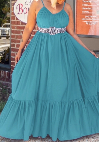 (Plus Size)(Lake Blue)2022 Styles Women Sexy Spring&Winter TikTok&Instagram Styles Strap Loose Maxi Dress