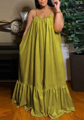 (Plus Size)(Straw Yellow)2022 Styles Women Sexy Spring&Winter TikTok&Instagram Styles Strap Loose Maxi Dress