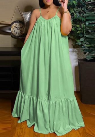 (Plus Size)(Light Green)2022 Styles Women Sexy Spring&Winter TikTok&Instagram Styles Strap Loose Maxi Dress