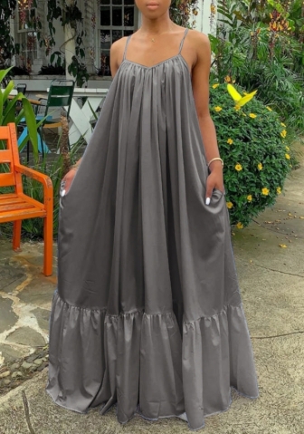 (Plus Size)(Dark Gray)2022 Styles Women Sexy Spring&Winter TikTok&Instagram Styles Strap Loose Maxi Dress