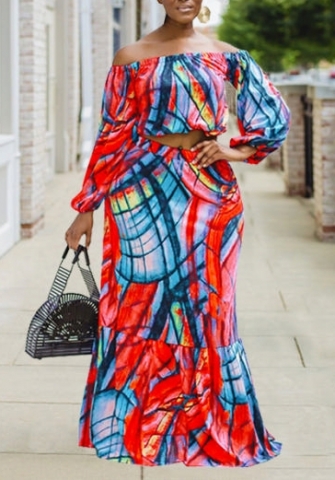 (Plus Size)(Red)2022 Styles Women Sexy Spring&Winter TikTok&Instagram Styles Print Maxi Dress