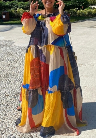 (Plus Size)(Real Image)2022 Styles Women Sexy Spring&Winter TikTok&Instagram Styles Print Off Shoulder Loose Maxi Dress