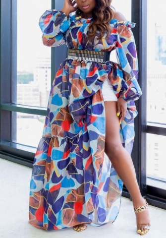 (Plus Size)(Real Image)2022 Styles Women Sexy Spring&Winter TikTok&Instagram Styles Print Off Shoulder Loose Maxi Dress
