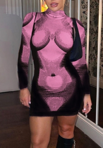 (Real Image)2022 Styles Women Sexy Spring&Winter TikTok&Instagram Styles Round Neck Print Long Sleeve Mini Dress