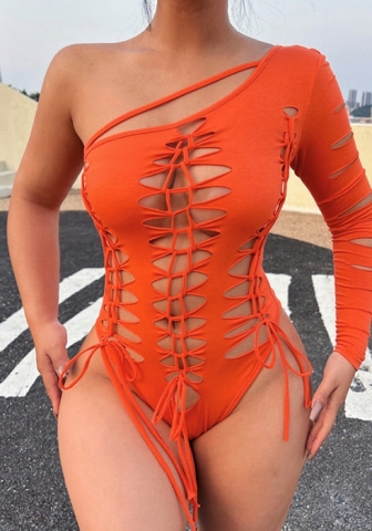 (Real Image)2023 Styles Women Sexy&Fashion Spring&Summer TikTok&Instagram Styles Ripped Single Long Sleeve Bodysuit