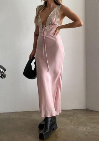 (Pink)2023 Styles Women Sexy&Fashion Spring&Summer TikTok&Instagram Styles Deep V Neck Maxi Dress