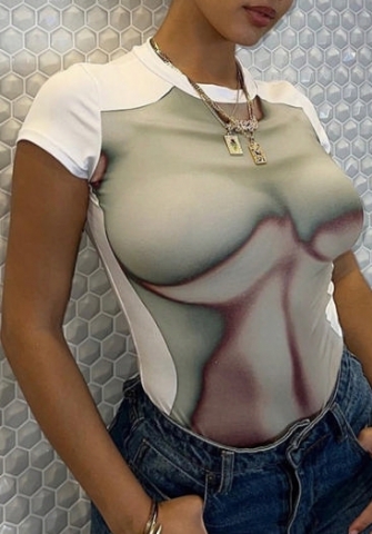 (Real Image)2023 Styles Women Sexy&Fashion Spring&Summer TikTok&Instagram Styles Print Short Sleeve Tee