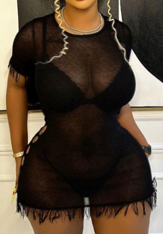 (Pre-Sale)(Real Image)2023 Styles Women Sexy&Fashion Spring&Summer TikTok&Instagram Styles Mesh Tassel Mini Dress