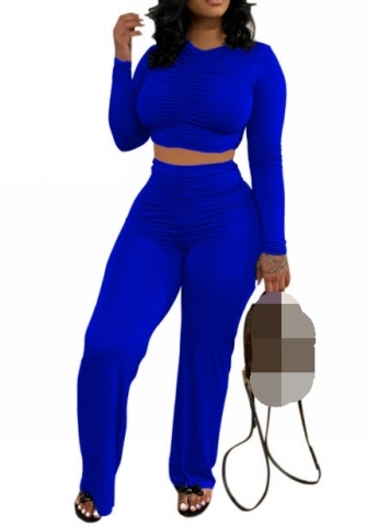 (Blue)2023 Styles Women Sexy&Fashion Spring&Summer TikTok&Instagram Styles Ruffle Solid Color Two Piece Suit