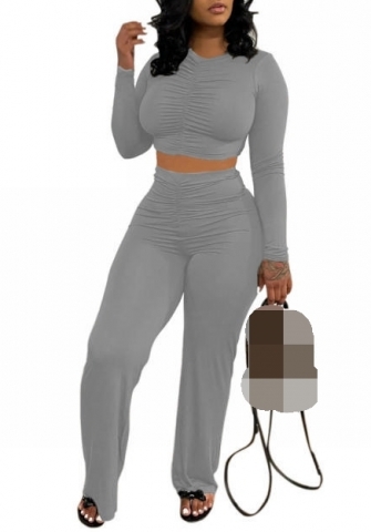 (Light Grey)2023 Styles Women Sexy&Fashion Spring&Summer TikTok&Instagram Styles Ruffle Solid Color Two Piece Suit