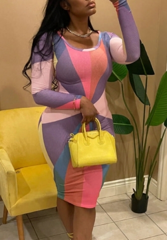 (Real Image)2023 Styles Women Sexy&Fashion Spring&Summer TikTok&Instagram Styles Contrast Color Long Sleeve Midi Dress