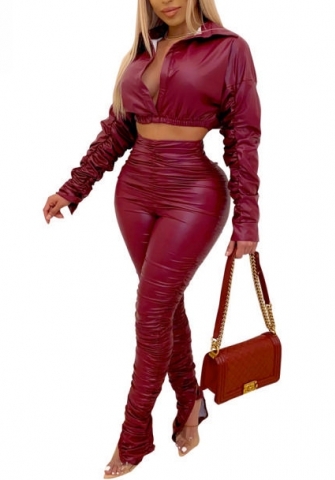 (Real Image)2023 Styles Women Sexy&Fashion Spring&Summer TikTok&Instagram Styles PU Ruffle Two Piece Suit