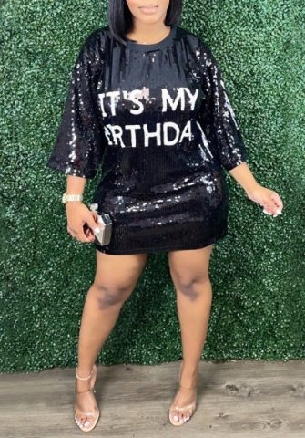 (Black)2023 Styles Women Sexy&Fashion Spring&Summer TikTok&Instagram Styles Sequins Cartoon Casual Dress