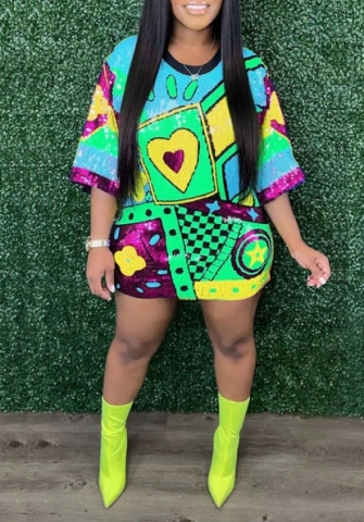 (Blue)2023 Styles Women Sexy&Fashion Spring&Summer TikTok&Instagram Styles Sequins Cartoon Casual Dress