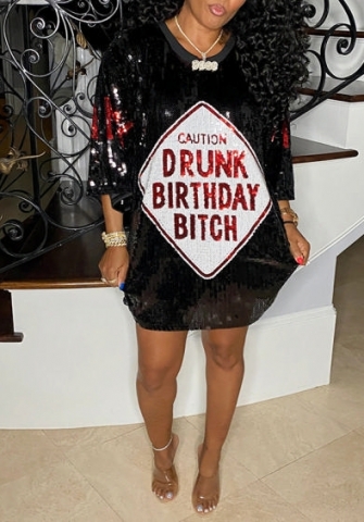(Black&Red)2023 Styles Women Sexy&Fashion Spring&Summer TikTok&Instagram Styles Sequins Cartoon Casual Dress