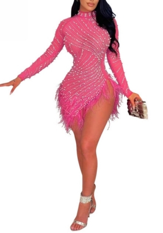 (Pink)2023 Styles Women Sexy&Fashion Spring&Summer TikTok&Instagram Styles Sequins Long Sleeve Irregular Mini Dress