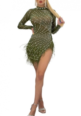 (Green)2023 Styles Women Sexy&Fashion Spring&Summer TikTok&Instagram Styles Sequins Long Sleeve Irregular Mini Dress