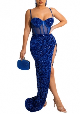 (Real Image)2023 Styles Women Sexy&Fashion Spring&Summer TikTok&Instagram Styles Sequins Strap High Split Maxi Dress