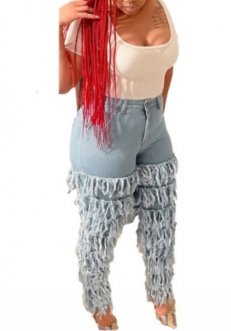 (Only Long Pants)(Real Image)2023 Styles Women Sexy&Fashion Spring&Summer TikTok&Instagram Styles Tassel Jeans Long Pants