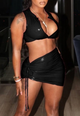 (Real Image)2023 Styles Women Sexy&Fashion Spring&Summer TikTok&Instagram Styles PU Two Piece Dress