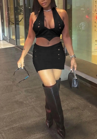 (Black)2023 Styles Women Sexy&Fashion Spring&Summer TikTok&Instagram Styles Cut Out Halter Two Piece Dress