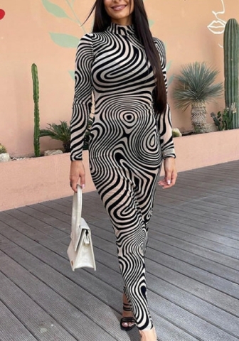 (Real Image)2023 Styles Women Sexy&Fashion Spring&Summer TikTok&Instagram Styles Mesh Black Zebra Long Sleeve Maxi Dress