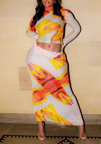 (Real Image)2023 Styles Women Sexy&Fashion Spring&Summer TikTok&Instagram Styles Mesh Print Two Pieces Dress