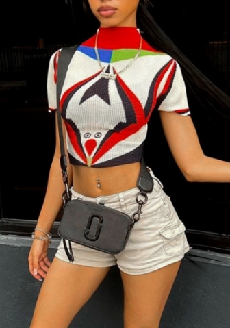 (Real Image)2023 Styles Women Sexy&Fashion Spring&Summer TikTok&Instagram Styles Print Short Sleeve Tee